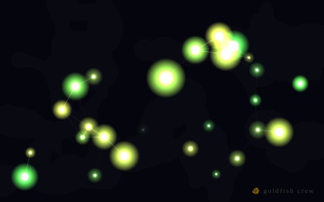 A constellation of green and gold lights briefly linked